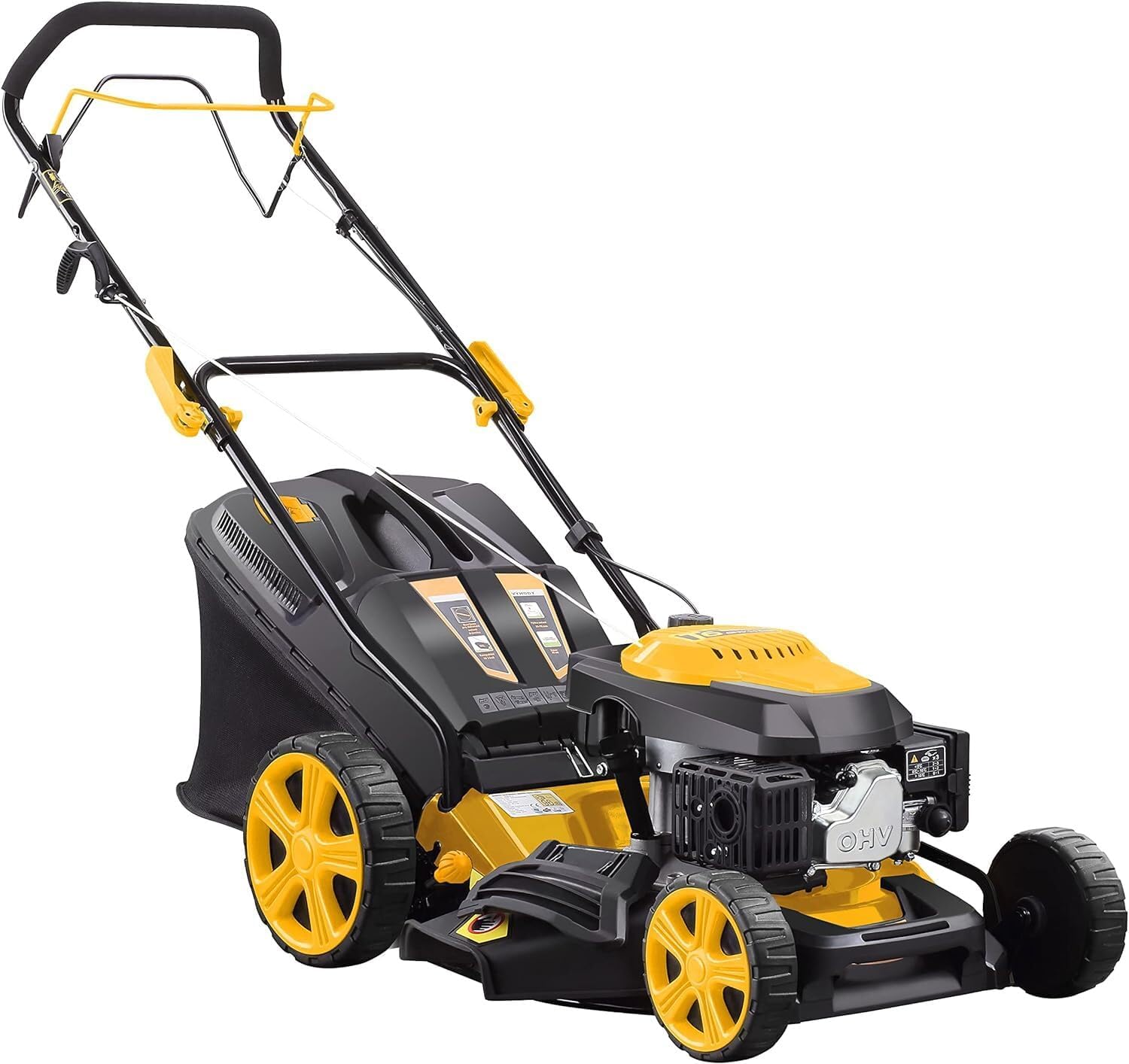 Tondeuse Thermique Autotractée 146cm3 à Essence pour Pelouse - Fonction Mulching - Hauteur de Coupe 7 Positions - Démarrage Facile - Outillage Jardin - Marque Française Coupe 46 cm 146 cm3