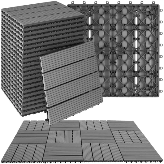 ® Lot de 22 Dalles clipsables exterieur Caillebotis exterieur en aspect Bois Dalle WPC Résistant aux intempéries pour Revêtement sol extérieur Terrasse Balcon Veranda Abri de jardin Lot de 22 WPC - Gris