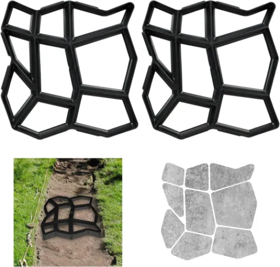 Moule en Lot de 2, DIY Conception d'allées de Jardin, à couler soi-même, HxLxP : 4x42x42 cm, Plastique, Noir