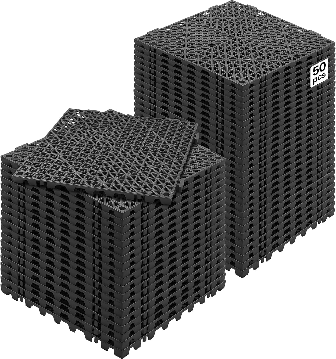 Lot de 50 Dalles de Jardin Piscine 30x30x1,5 cm Noir Dalle Clipsable Ajourée Antidérapante en PVC Drainage Rapide Revêtements de Sol Extérieur Intérieur pour Terrasse Cuisine Spa Salle de Bain Lot de 50 Noir