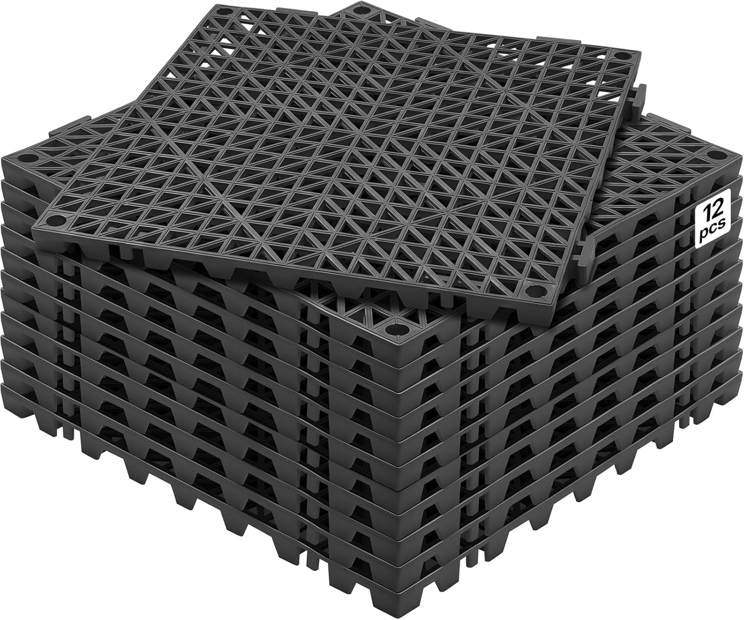 Lot de 12 Dalles de Jardin Piscine 30x30x1,5 cm Noir Dalle Clipsable Ajourée Antidérapante en PVC Drainage Rapide Revêtements de Sol Extérieur Intérieur pour Terrasse Cuisine Spa Salle de Bain Lot de 12 Noir