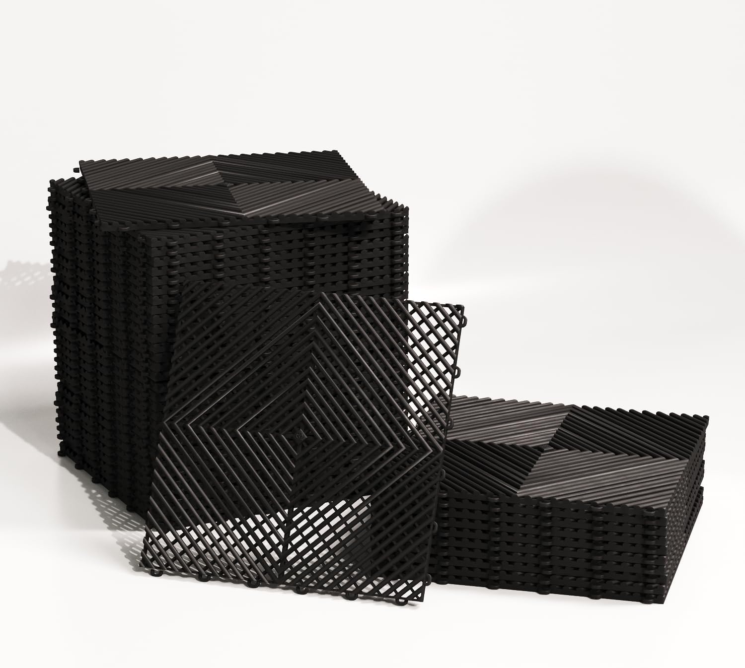 Lot de 25 Dalles Clipsables Sol Garage, Terrasse, Salle de Sport (4 m²) – Dalles PVC 40x40 cm Ultra Résistantes – Surface Antidérapante et Drainante – Faciles à Installer - Intérieur/Extérieur (Noir) Noir Standard