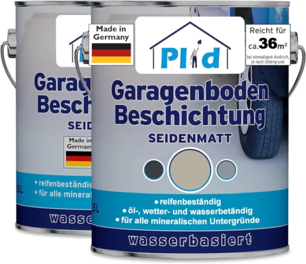 Plid® - Peinture Sol Garage Gris Silex 5L - Revetement de Sol Béton, asphalte, ciment - Intérieur/Extérieur - Etanche et Résistant au gel, diesel, huile de moteur - Fabriqué En Allemagne Gris Silex 5 l (Lot de 1)