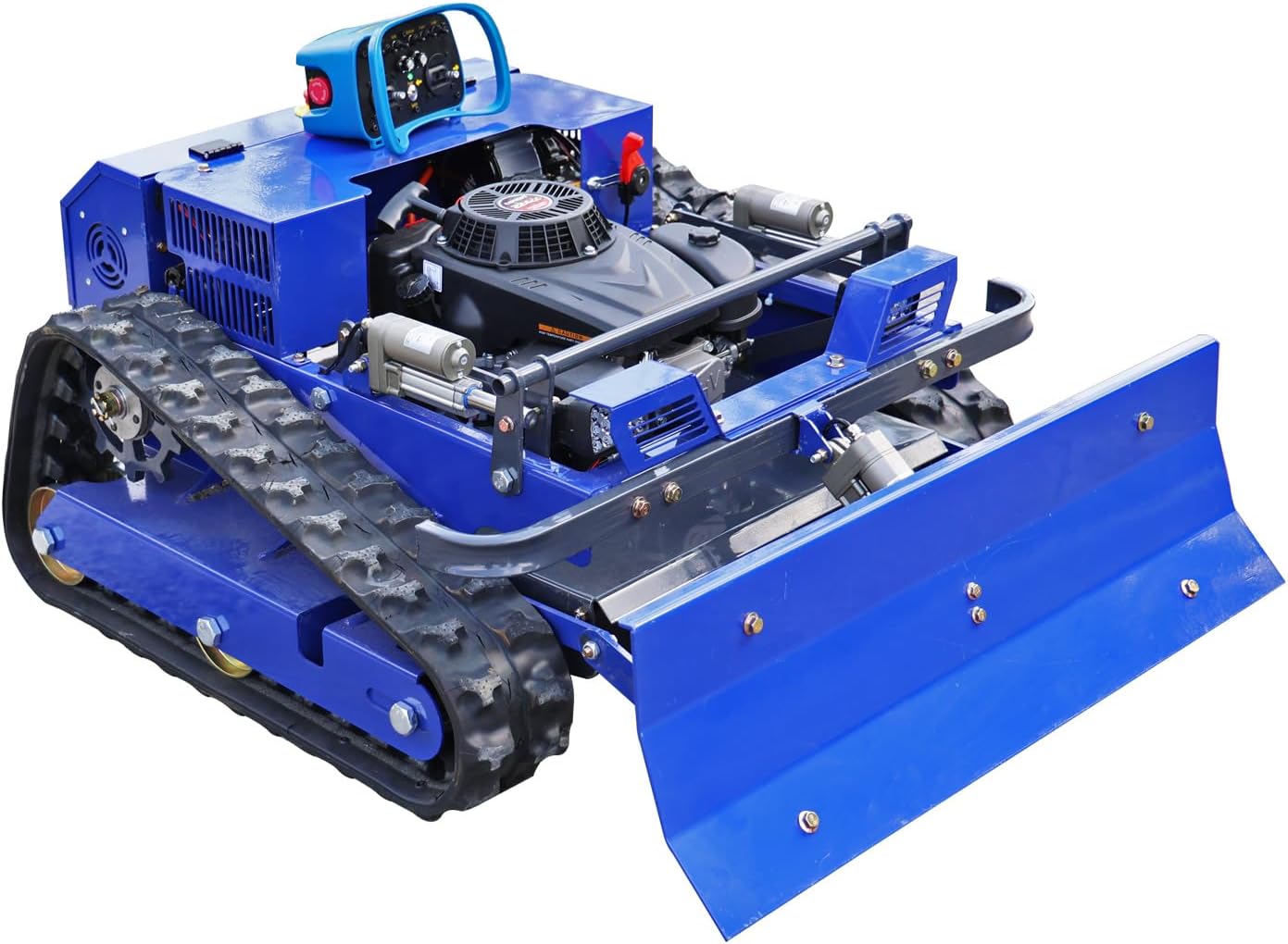 Tondeuse à Gazon Télécommandée avec Lame à Neige, Tondeuse sur Chenilles Hybride Essence-Électrique 4x4, Débroussailleuse Intégrée pour Terrain Accidenté 1