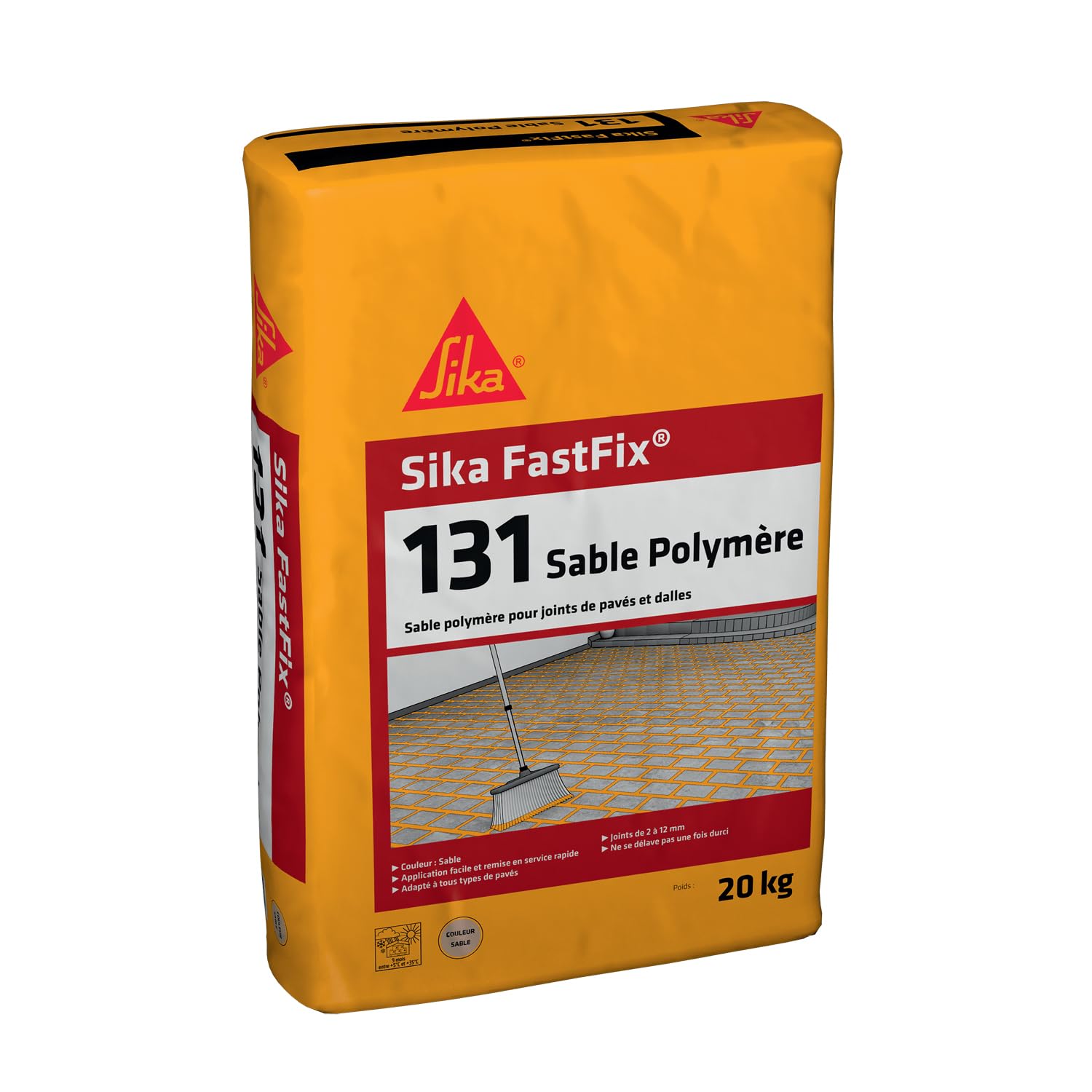 Sable polymère pour remplissage des joints de pavé et dalles - Sika FastFix 131 Ton sable - Tous types de pavés - Application facile - Ne tâche pas et ne décolore pas les pavés - 20kg Unique