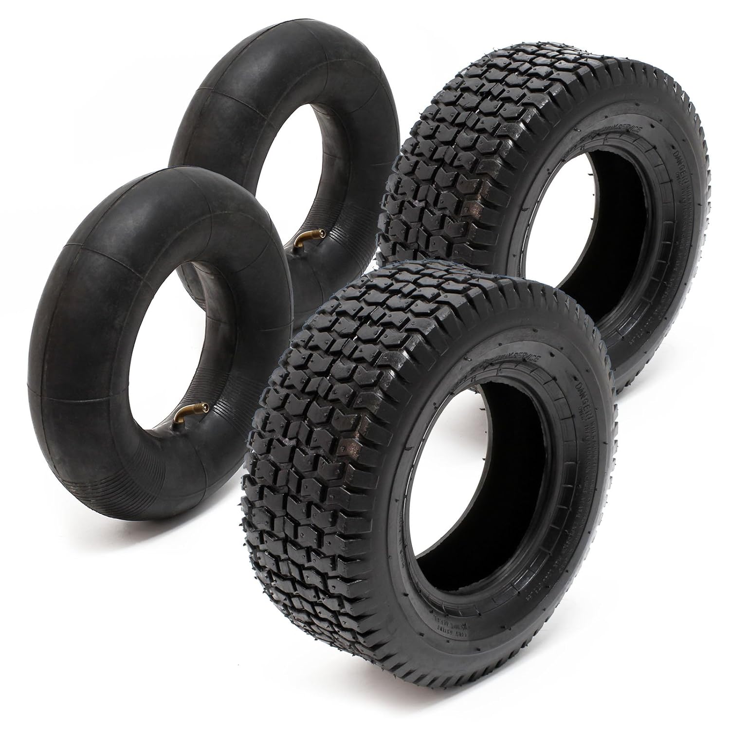 Lot 2x Pneu 18x8.50-8 et 2x Chambre à air – Valve coudée – 460 x 460 x 215 mm – 4 PR – capacité de charge 370 kg – pour Tondeuse à gazon Tracteur à pelouse Brouette Chariot Diable 18x8.50-8 4PR, valve coudée 2