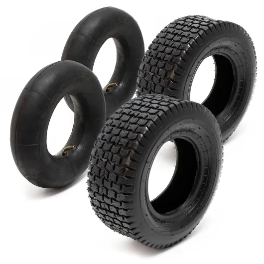 Lot 2x Pneu 18x8.50-8 et 2x Chambre à air – Valve coudée – 460 x 460 x 215 mm – 4 PR – capacité de charge 370 kg – pour Tondeuse à gazon Tracteur à pelouse Brouette Chariot Diable 18x8.50-8 4PR, valve coudée 2