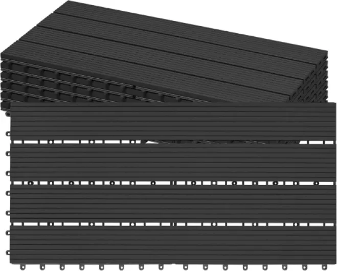Dalle de Terrasse WPC Emboîtable, Lot de 12 Carreaux de Sol Extérieur à Clipser pour Patio, Terrasse, Balcon, Piscine, 30x60 cm, Anthracite 1m² Anthracite
