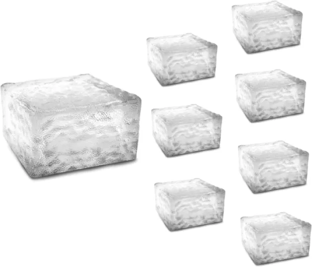 Lot de 8 pavés solaires en verre 4 LEDS blanches éclairage de jardin