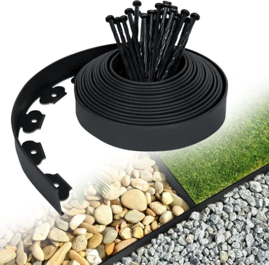 Aufun Bordure de pelouse Flexible en Plastique 10mx5cm avec 30 ancrages au Sol pour l'ancrage, système de barrière Anti-Racines de Bordure de lit, pavés de Bordure de Jardin décoratifs(10 m, Noir) 10m, Noir