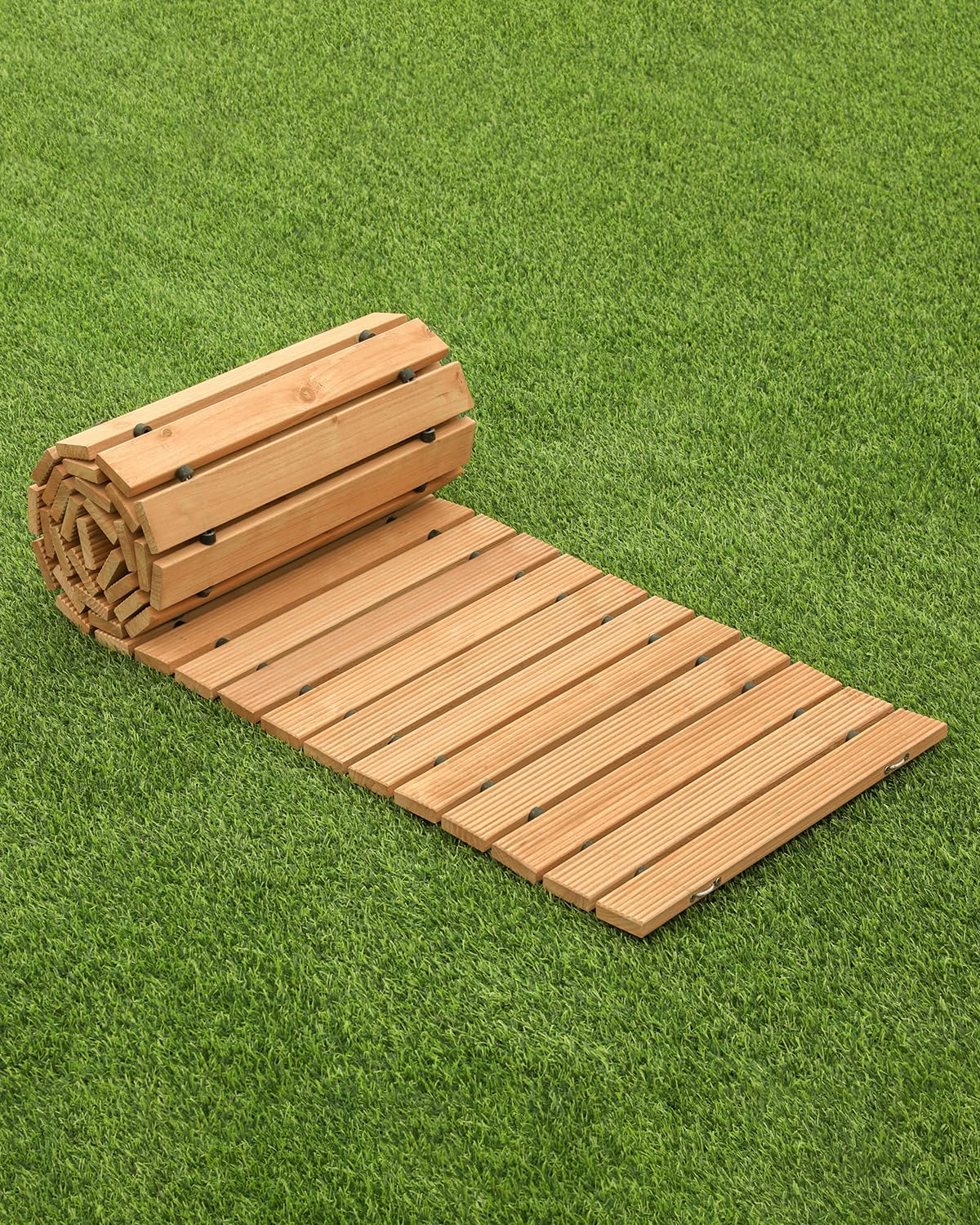 Chemin de Jardin en Bois, 244x43 cm, Allée de Jardin Droite Déroulante Antidérapante Décorative en Cèdre avec Connexion par Câble Métallique, pour Fêtes, Mariages, Cour, Terrasse, Extérieur
