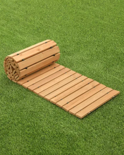 Chemin de Jardin en Bois, 244x43 cm, Allée de Jardin Droite Déroulante Antidérapante Décorative en Cèdre avec Connexion par Câble Métallique, pour Fêtes, Mariages, Cour, Terrasse, Extérieur