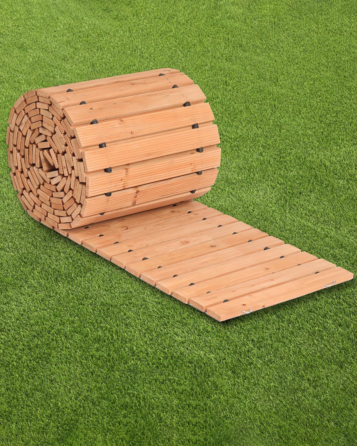 Chemin de Jardin en Bois, 727x43 cm, Allée de Jardin Droite Déroulante Antidérapante Décorative en Cèdre avec Connexion par Câble Métallique, pour Fêtes, Mariages, Cour, Terrasse, Extérieur 730x43 cm