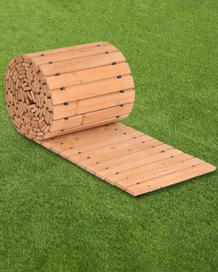Chemin de Jardin en Bois, 727x43 cm, Allée de Jardin Droite Déroulante Antidérapante Décorative en Cèdre avec Connexion par Câble Métallique, pour Fêtes, Mariages, Cour, Terrasse, Extérieur 730x43 cm