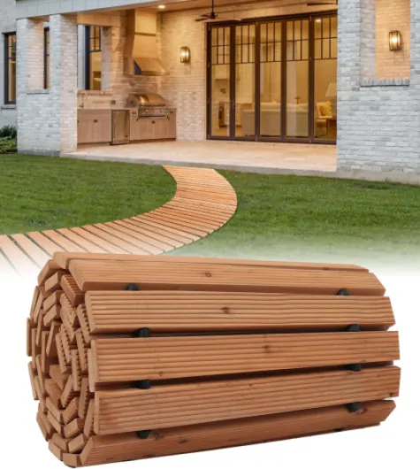 Chemin de Jardin en Bois, 253x43 cm, Allée de Jardin Incurvée Déroulante Antidérapante Décorative en Cèdre avec Connexion par Câble Métallique, pour Fêtes, Mariages, Cour, Terrasse, Extérieur 250x43 cm