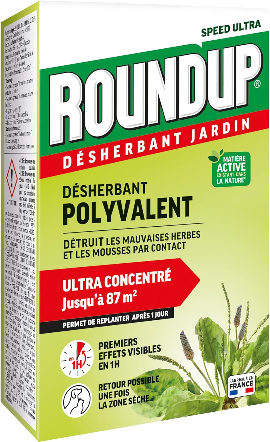 ROUNDUP RMU200N - Désherbant Jardin Action 2 en 1 Polyvalent 200 ml - Premiers effets visibles 1h - Elimine mauvaises herbes et mousses par simple contact - Produit à base d'acide pélargonique - 87 m²
