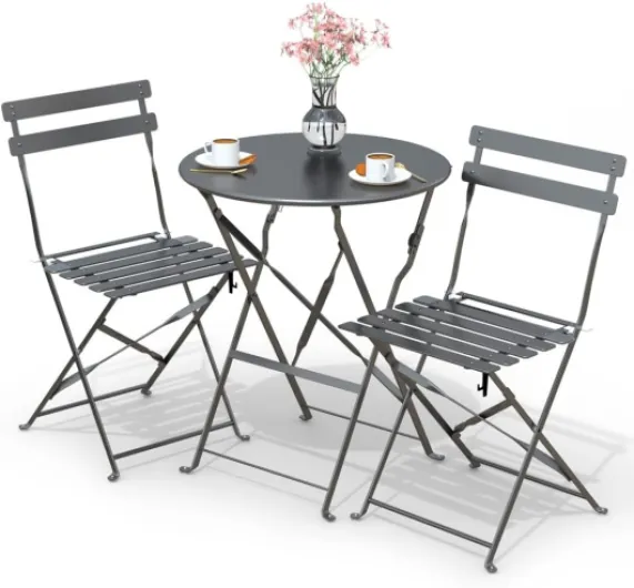 ® Set de Bistro Ensemble de Mobilier d'Extérieur de 3 pièces avec Table et 2 Chaises Pliantes en Acier pour Balcon Terrasse et Jardin Gris