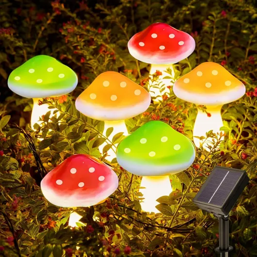 Décorations solaires de jardin à 6 LED en forme de champignon, décorations d'extérieur étanches pour allée, paysage, clôture, pelouse, jardin, décorations de fête de mariage