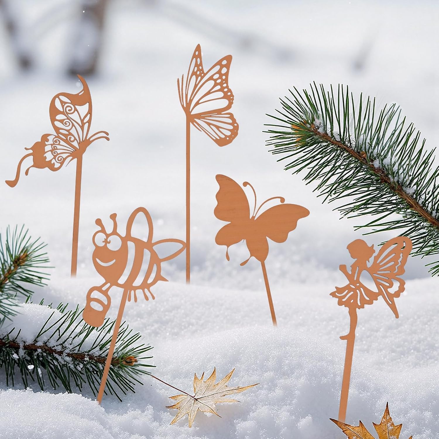 Lot de 3 décorations de jardin pour l'extérieur - Résistantes aux intempéries - Motif papillon et abeille en métal - Piquet de jardin décoratif - Décoration de parterre de fleurs - Décoration