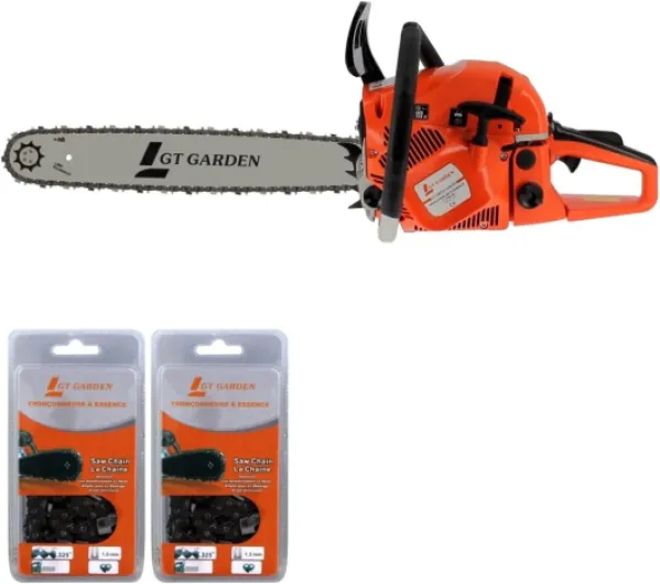 Tronçonneuse Thermique 62 cm3, 3.5 CV, Guide 50 cm, 2 chaînes