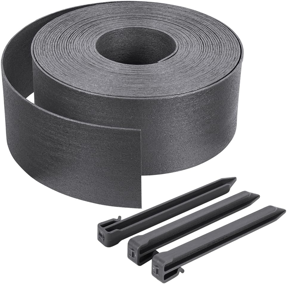 ® Bordure de Jardin en PE 20 mètres avec 12 Piquets d’ancrage Bordure de Gazon Flexible Bordurette de Pelouse Aspect Naturel Hauteur 13cm Epaisseur 4mm Gris