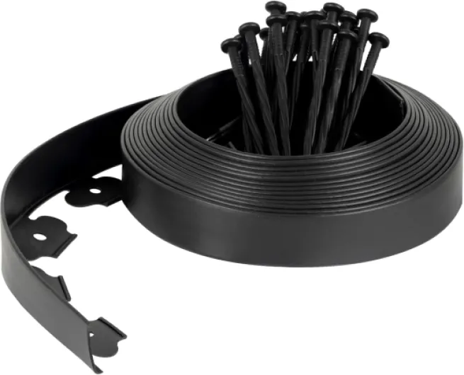 Bordure de Jardin en Plastique Flexible 10 mètres, Hauteur 5cm - avec 40 Piquets d'ancrage – Délimitation Pelouse, Allée, Parterre – Bordurette Extérieure Facile à Installer 10 m x 5 cm avec 40 Piquets d'ancrage