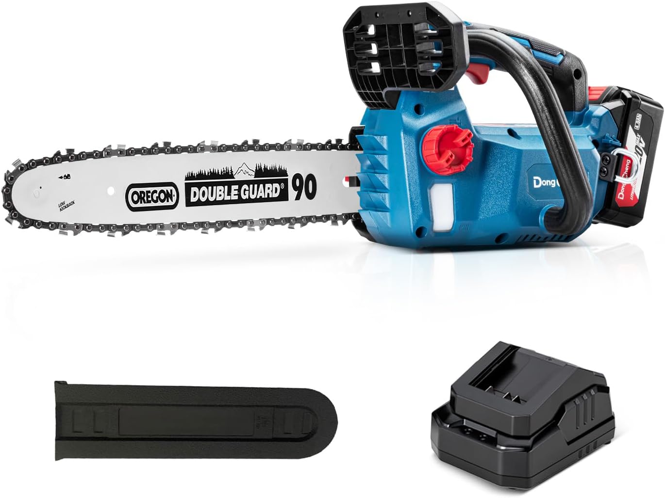 DongCheng Tronçonneuse sans fil a batterie 18V, moteur sans balais, guide-chaîne OREGON de 30 cm, tension de chaîne sans outil, Graissage automatique de la chaîne, avec batterie 4,0 Ah et chargeur