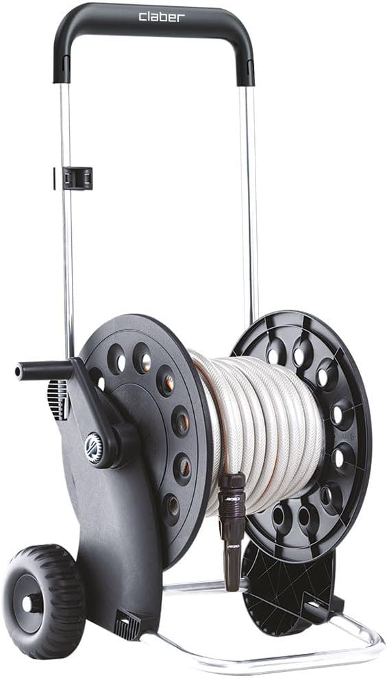 Ecosei Kit, Chariot dévidoir en Aluminium et Plastique avec Tuyau et Lance d'arrosage