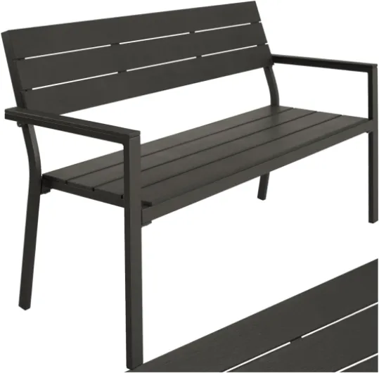 ® Banc de Jardin Solide en Aluminium et Polystyrène Effet Bois, Banquette de Jardin Banc Résistant aux intempéries, Mobilier pour Amenagement Balcon Terrasse Veranda Pergola Gris Foncé