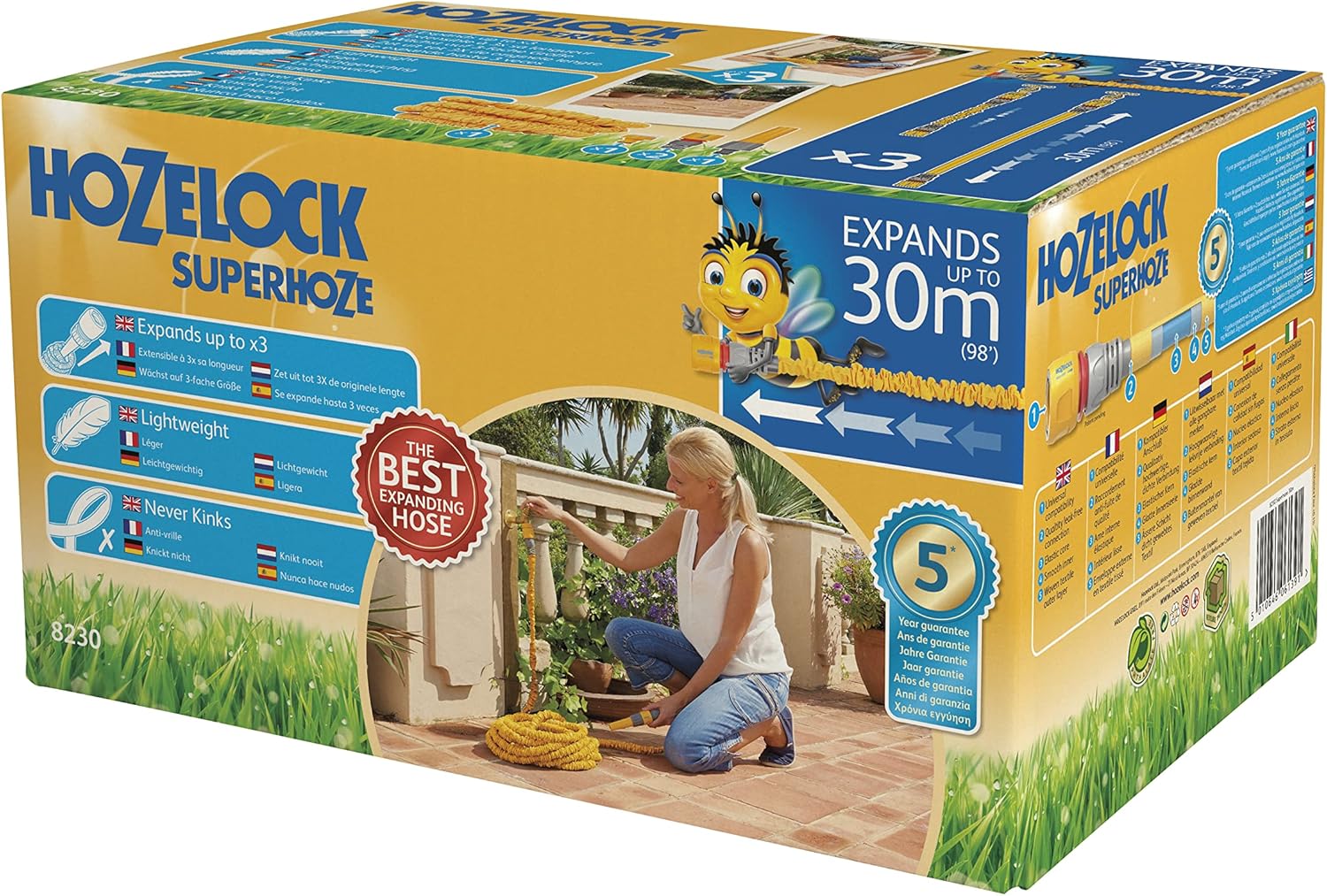 Tuyau d'Arrosage Extensible Superhoze 30 M : Tuyau Flexible, s'étire Jusqu'à 3x sa Longueur Initiale, avec 2 Raccords Aquastop assurant une Connexion Étanche, Prêt à l'Emploi [8230A1240]