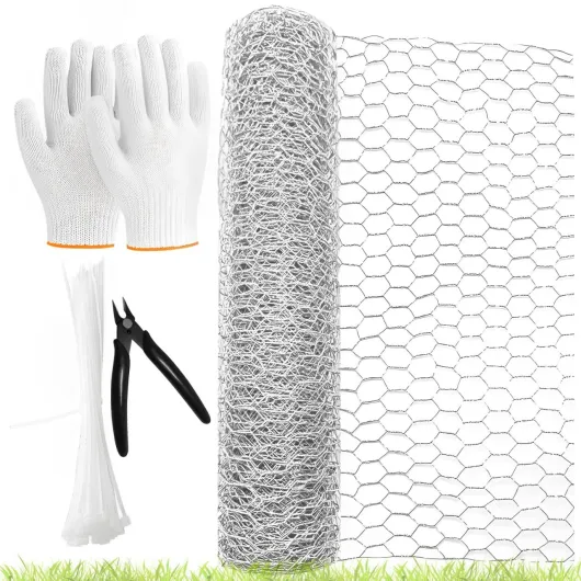 Grillage de Poule 0.4mx5m, Grillage à lapins, Grillage Voliere Hexagonal rouleau de grillage, grillage galvanisé avec Pince Coupante attaches de câble et Gants, pour Élevage Volaille
