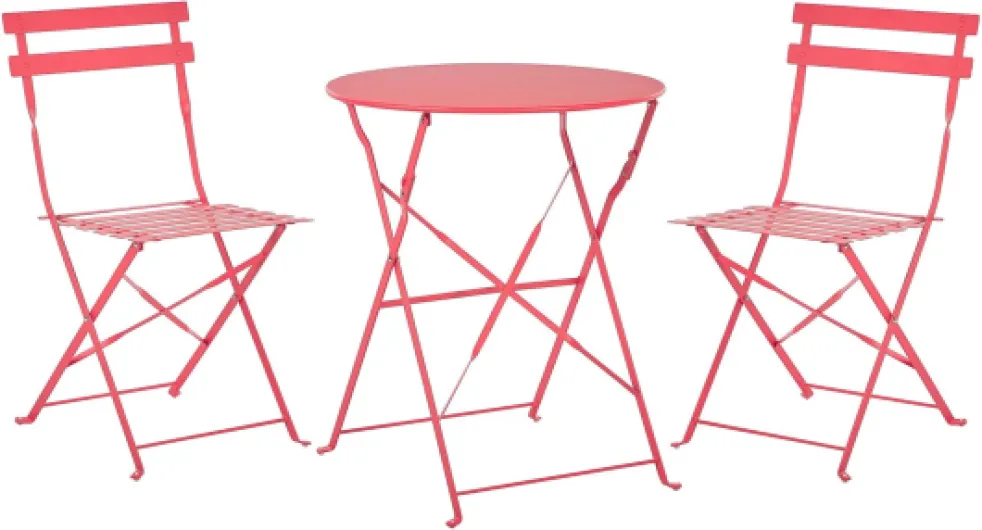 Salon de Jardin Bistrot Table et 2 Chaises en Acier Rouge Pliable avec Patins Fiori