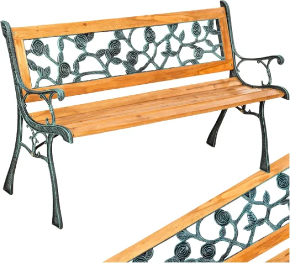 ® Banc de Jardin Solide en Bois Naturel laqué et Fer Forgé, Banquette de Jardin Résistant aux intempéries, Mobilier pour Amenagement Balcon Terrasse Veranda Pergola „Marina“ 124 x 52 x 74 cm - No - 401424