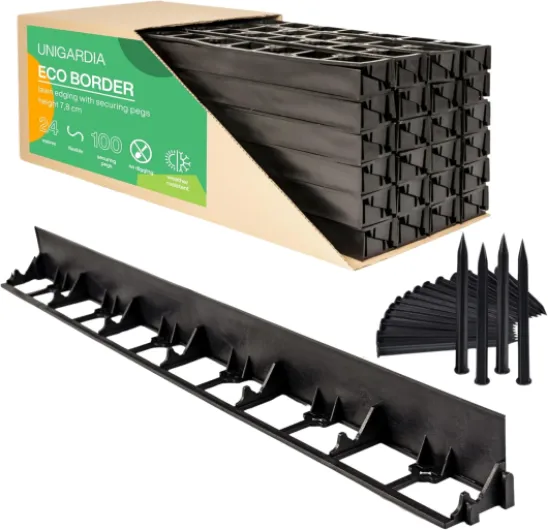 Bordure de Jardin en Plastique 24 mètres avec 100 Piquets d'ancrage - Bordurette de Pelouse Flexible, Utilisation Facile - 24 Bordures de Gazon (Largeur 1 m, Hauteur 78 mm) Hauteur 78 mm 24 Mètres + 100 Piquets