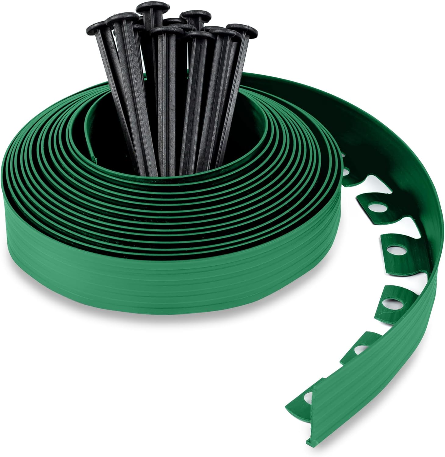Bordure de Jardin en Plastique 10 mètres avec 30 Piquets d'ancrage - Bordurette de Jardin Flexible - Hauteur 50mm - Utilisation Facile, Vert 10 M Vert