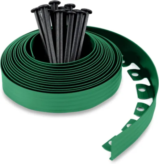 Bordure de Jardin en Plastique 10 mètres avec 30 Piquets d'ancrage - Bordurette de Jardin Flexible - Hauteur 50mm - Utilisation Facile, Vert 10 M Vert