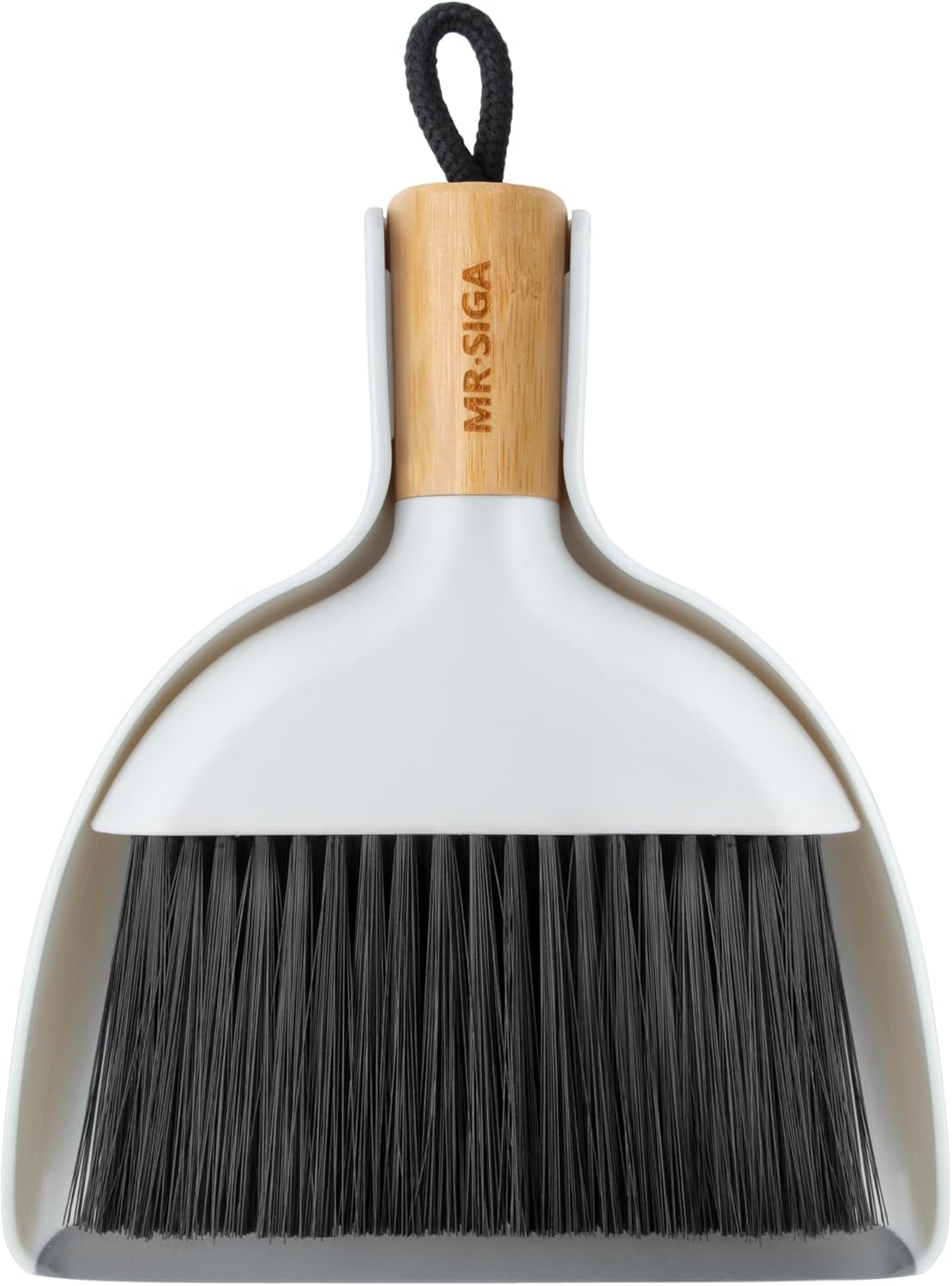 MR.SIGA Ensemble Mini Pelle et Balayette, Petite Pelle Balayette de Table avec Manche en Bambou, Petit Balai Ramasse Poussière, Blanc