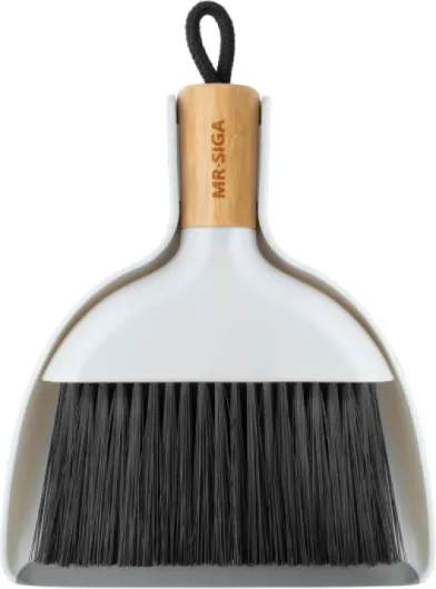 MR.SIGA Ensemble Mini Pelle et Balayette, Petite Pelle Balayette de Table avec Manche en Bambou, Petit Balai Ramasse Poussière, Blanc