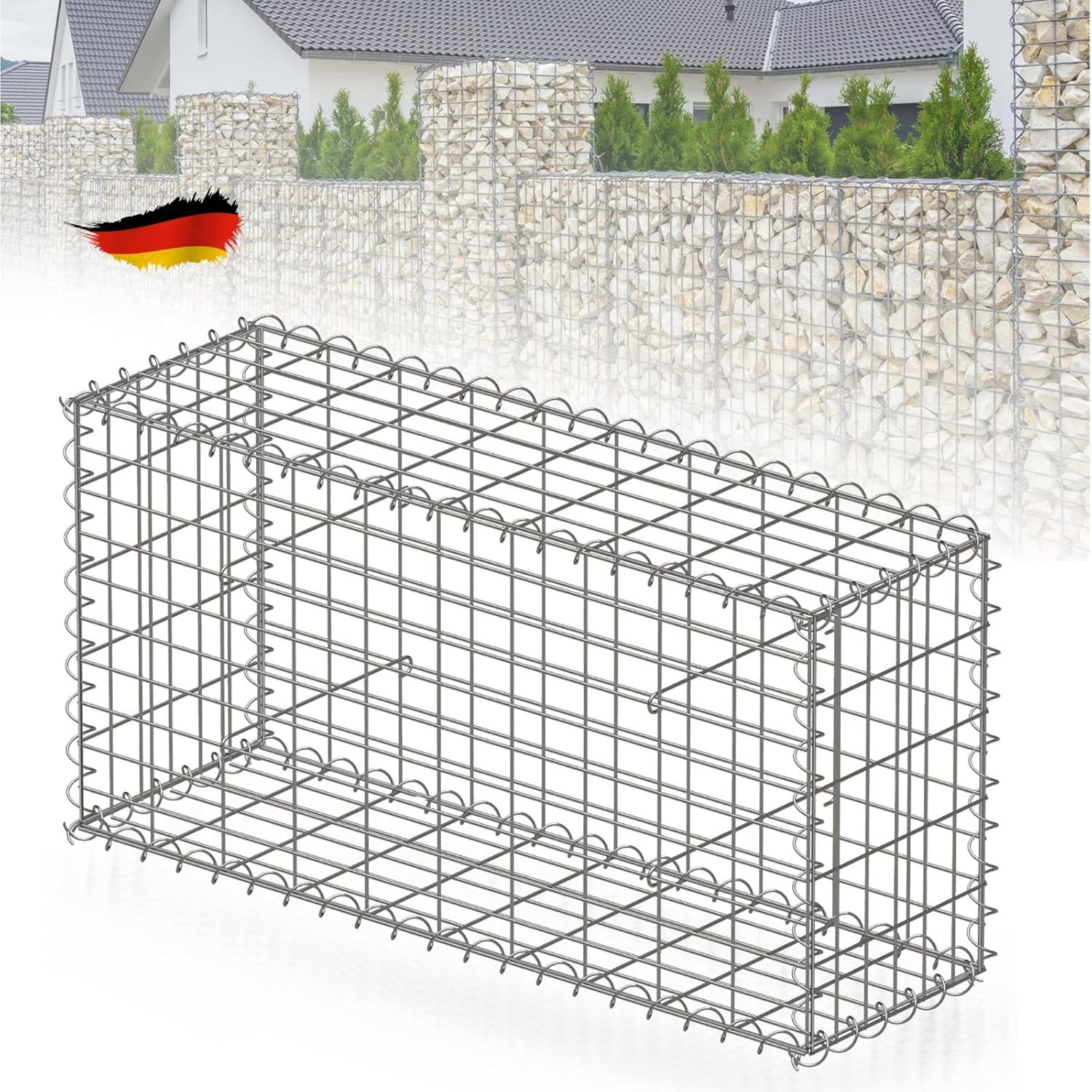 Gabion en acier anti-rouille pour pierre,Clôture décorative,Muret en acier pour un aménagement extérieur stylé (Argenté, L100 x H50 x P30 cm) Argenté L100 x H50 x P30 cm