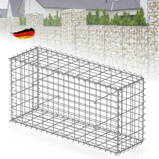 Gabion en acier anti-rouille pour pierre,Clôture décorative,Muret en acier pour un aménagement extérieur stylé (Argenté, L100 x H50 x P30 cm) Argenté L100 x H50 x P30 cm