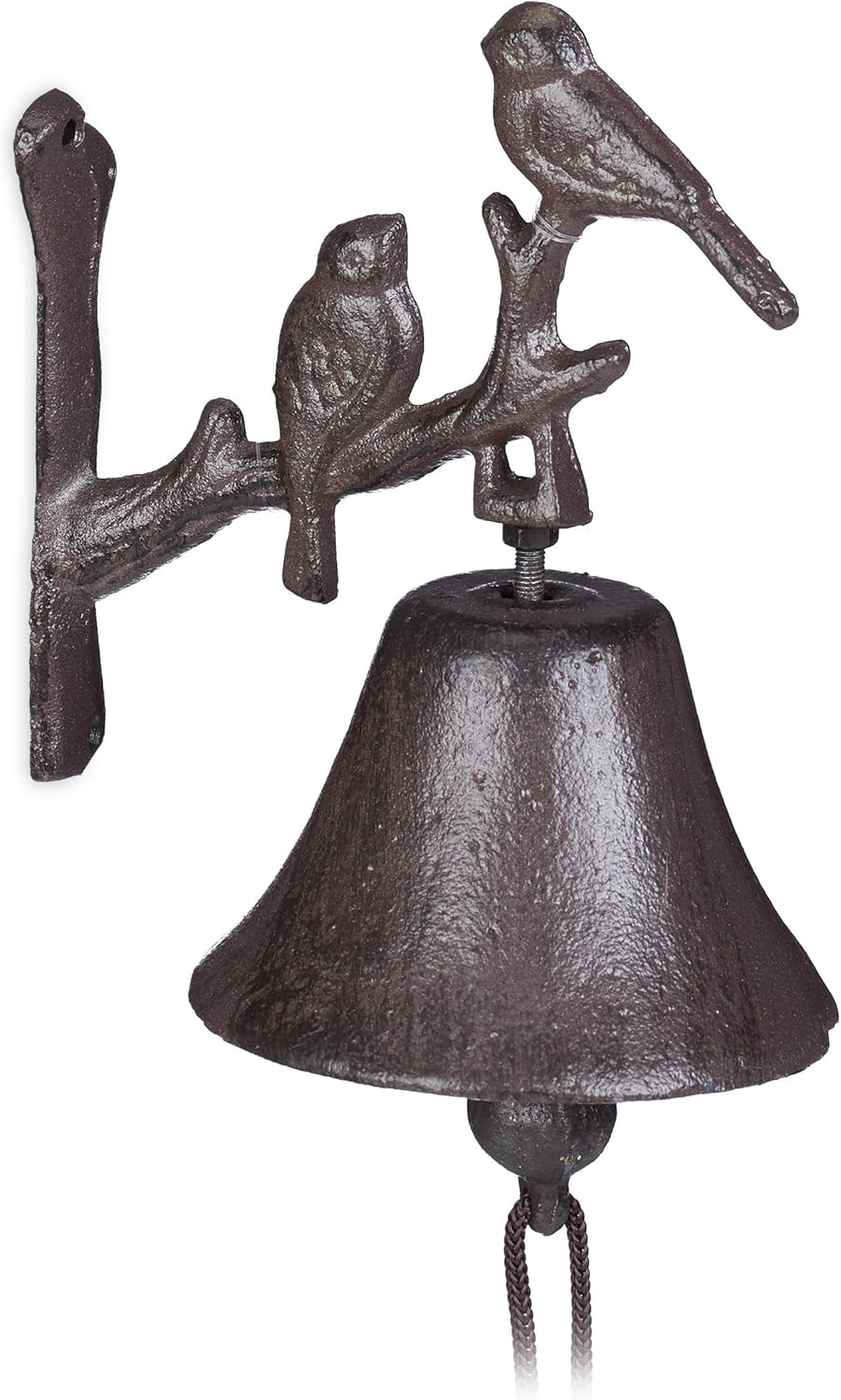 Clochette portière Fonte Motif Oiseau Cloche Antique Rustique Sonnette Murale Résistant température Décor Jardin Brun Carillon Corde, Marron Unique