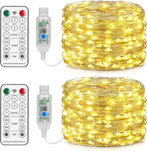 150LED Guirlande Lumineuse, 15M USB Etanche Guirlande LED 8 Modes avec Télécommande et Minuterie, Lumière Etoilée en Fil de Cuivre pour Interieur, Décoration, Noël, Oirée, Mariage, Fête Blanc Chaud 15M Lot de 2