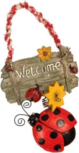 étiquette de bienvenue coccinelle - Panneau de bienvenue en Résine pour porte d'entrée - accessoires de décoration murale d'extérieur