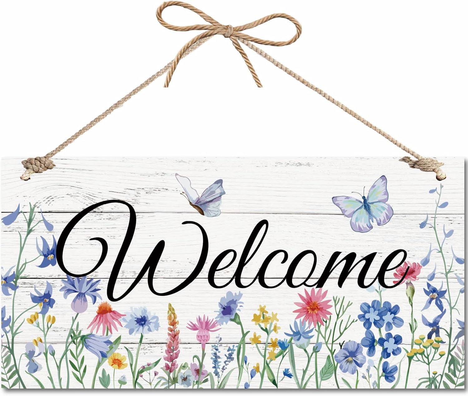 Panneau Bienvenue Suspendre Porte D'Entrée,Jardin,Cour,Décoration Murale Suspendre,Plaque Bois Rustique,Décoration Maison Rétro Vintage,Cadeau pour,Famille,Pendaison Crémaillère,30x15cm Willkommen & Blumen