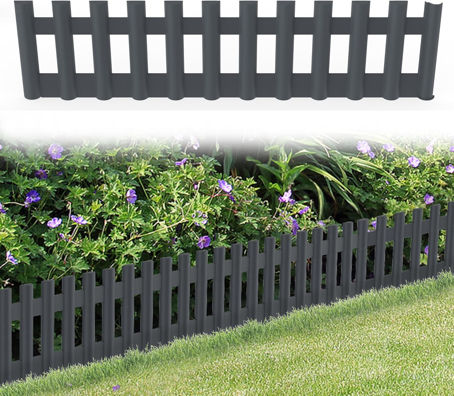 Bordure de jardin en plastique 43x12 cm, aménagement de parterre de fleurs avec clous de sol, clôture flexible pour parterre de fleurs, clôture de jardin, 12 pièces Anthracite