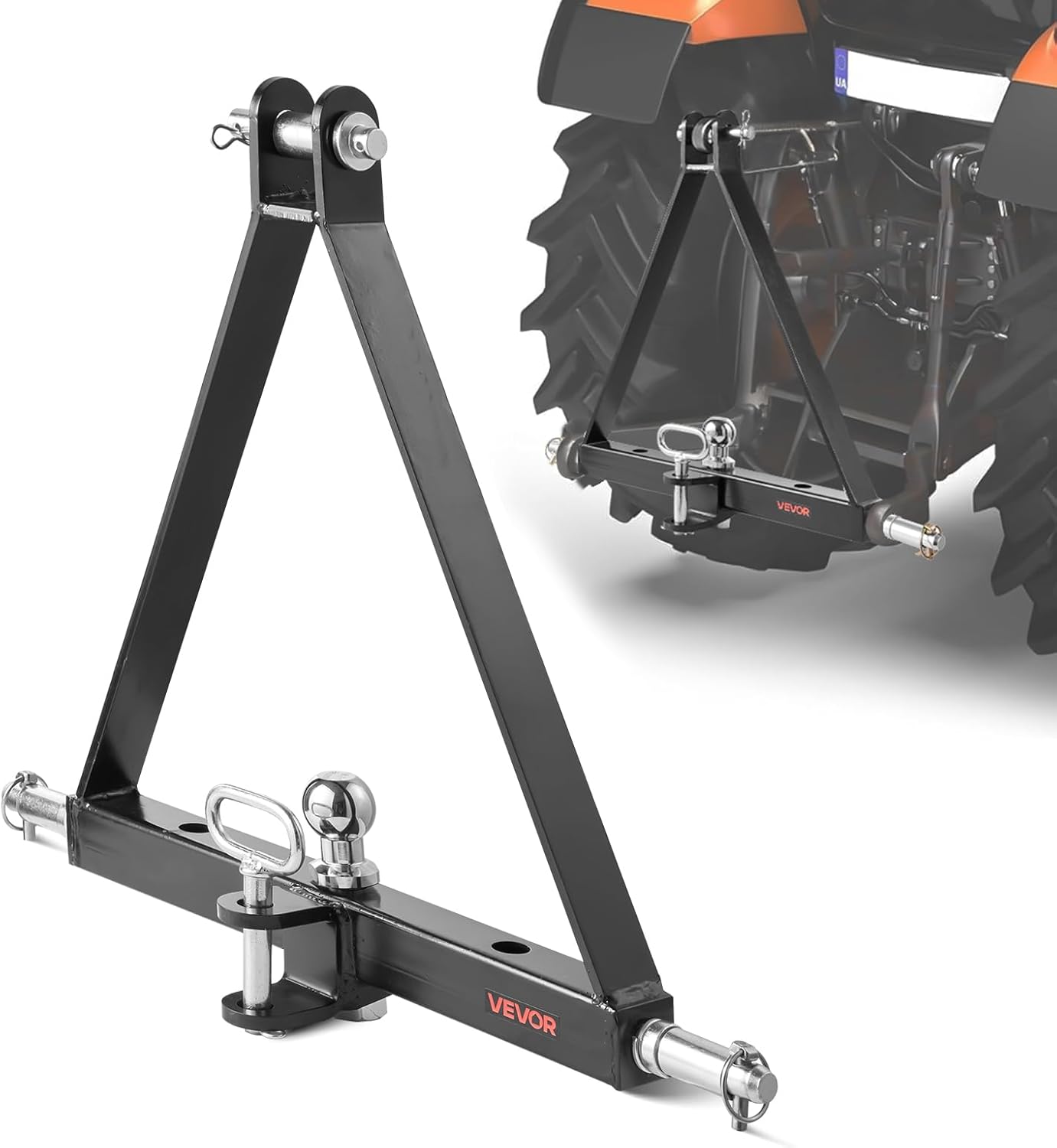 Attelage 3 Points avec Récepteur 5 cm, Fixation Rapide 3 Points, Capacité 2721 kg, Adaptateur Barre de Remorquage Robuste pour Effectuer Travaux Agricoles pour Plupart Tracteurs à Attelage 5 cm