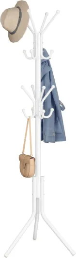 Portemanteau, Portant en Métal, Rangement pour Vêtements, Sacs et Chapeaux, Hauteur 175 cm, avec 16 Crochets, pour Entrée, Salon, Chambre, Blanc Nuage RCR081WC01