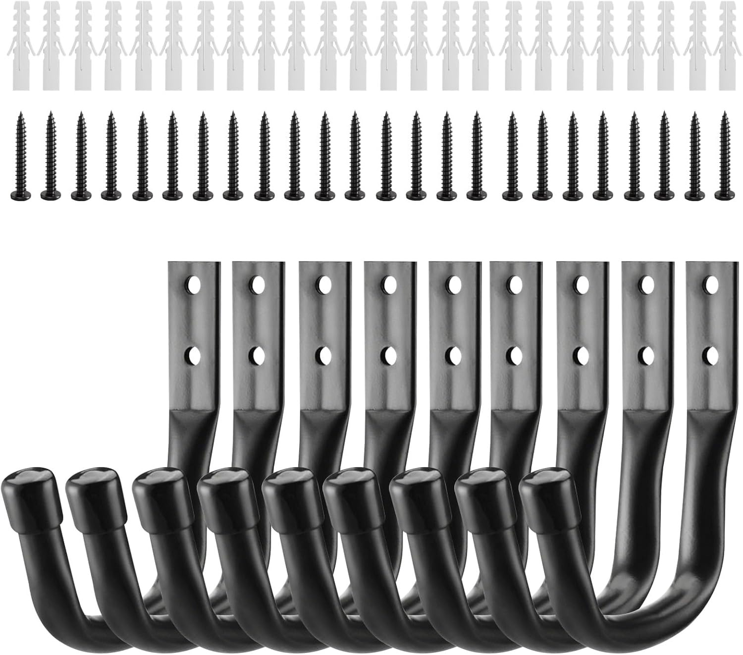 9 Pcs Crochet Mural Garage, Crochets Muraux Robustes, Support Velo Mural Noirs, Accroche Velo, Crochets de Rangement pour Échelle Garage, en J Muraux Robustes