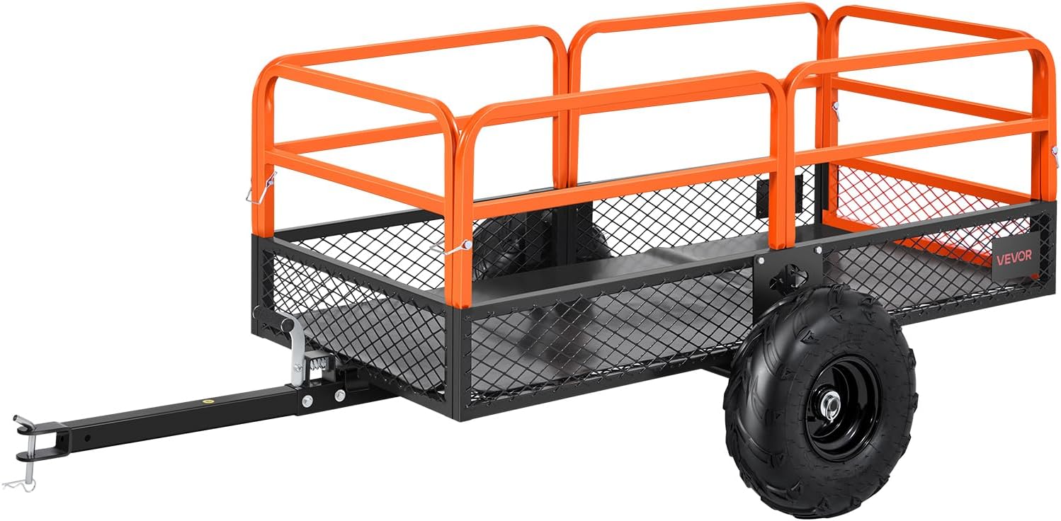 Remorque à Benne Basculante, 623 L, Remorque de Tracteur Tondeuse à Gazon de Jardin en Acier, Capacité de Charge 725,75 kg, avec Pneus 40,64 cm, Chariot de Transport à Déversement pour VTT, UTV