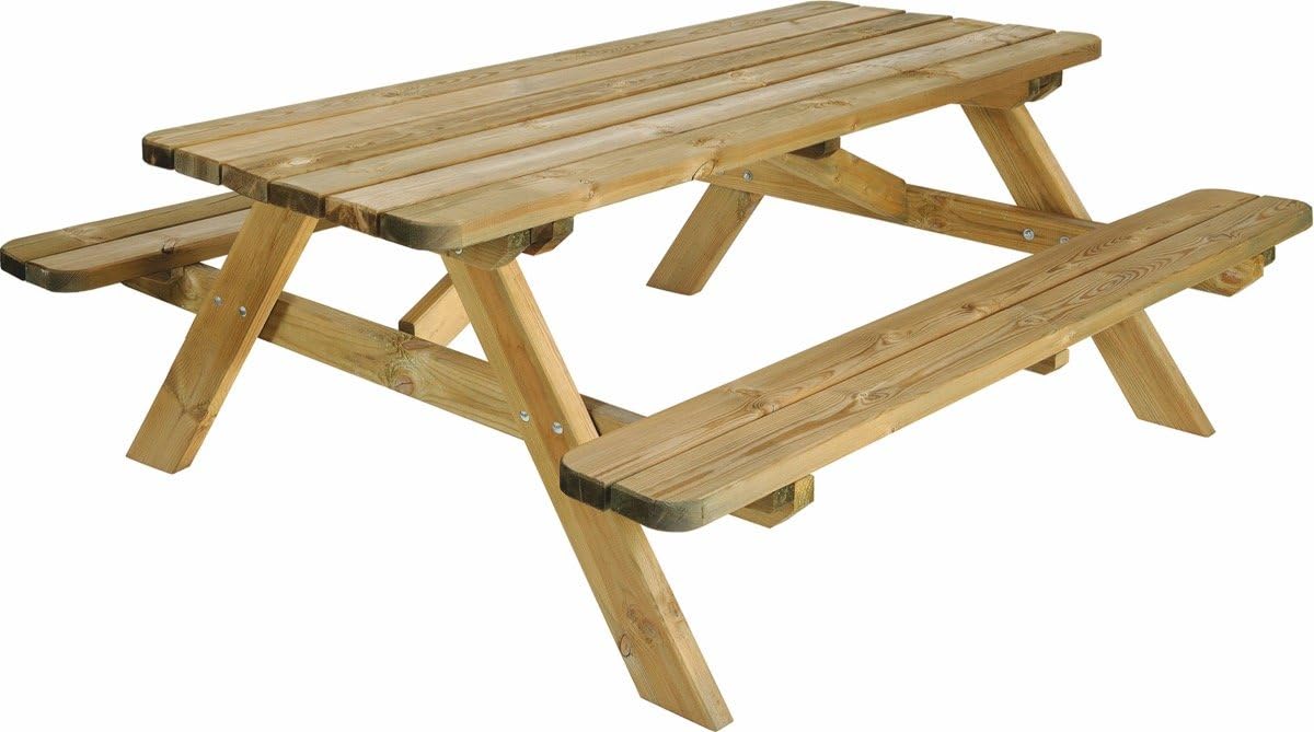 Jardipolys Table de Pique-Nique Robuste en Bois 6 Personnes - 1,80 m en Bois - 180 x 160 x 72 cm - Cerland